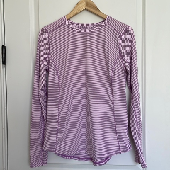 Duluth Trading Co. Women’s Striped Athletic Shirt Lavender/White S - Picture 1 of 6